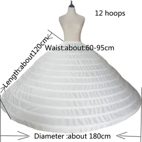 12 Hoop Bridal Party Ball Gown Petticoat 70 Inch Diameter Crinoline Dress Accessory