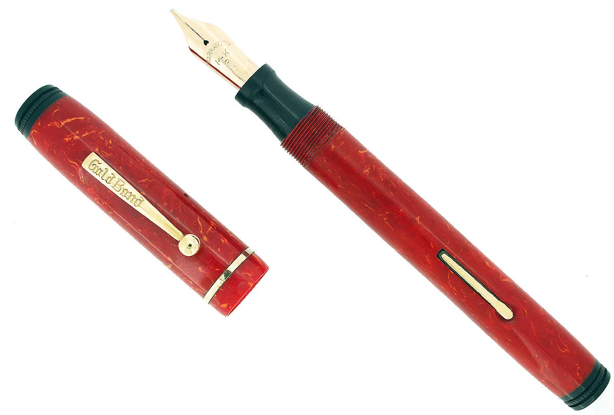 1930S GOLD BOND STONITE OVERSIZE CORAL FOUNTAIN PEN & PENCIL SET RESTORED NEAR MINT