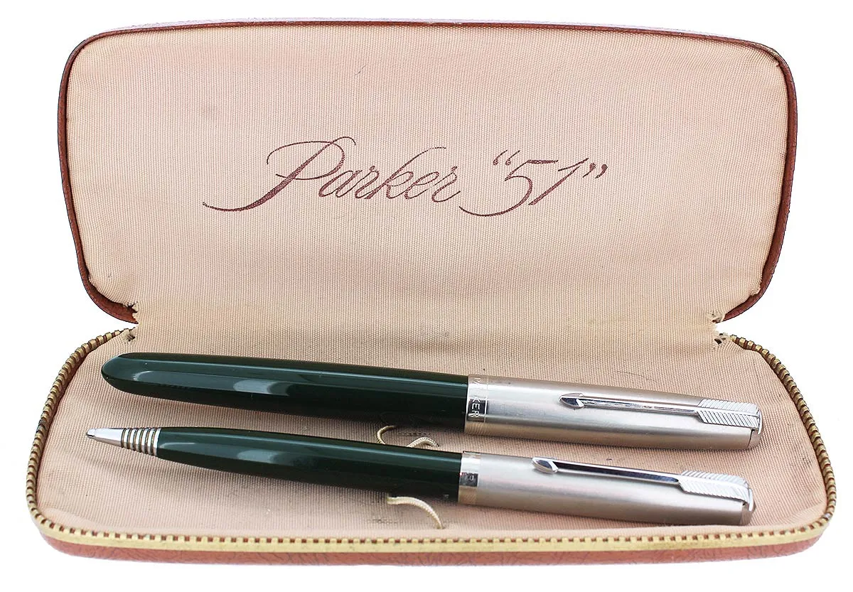 1948 PARKER 51 FOREST GREEN AEROMETRIC FOUNTAIN PEN & PENCIL RESTORED NEAR MINT