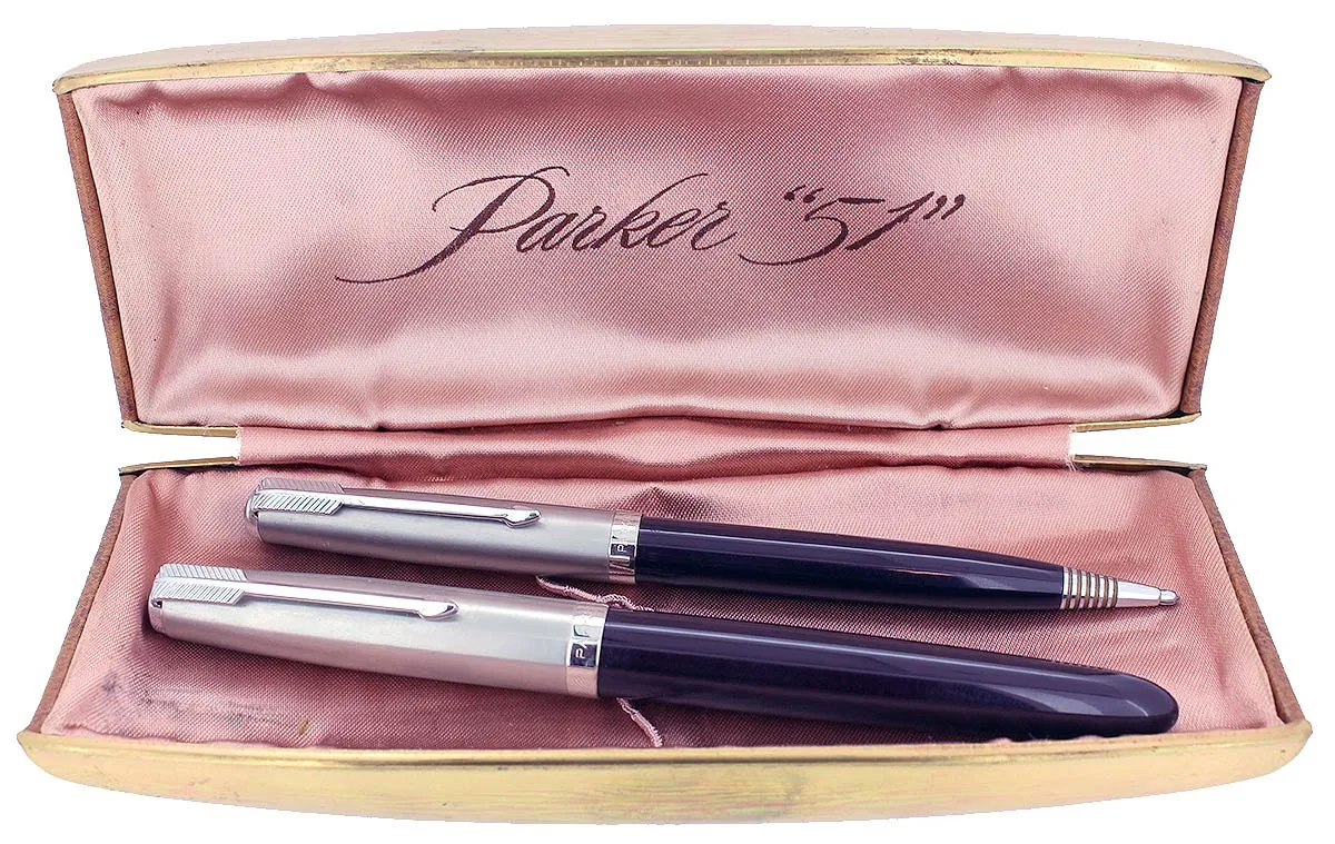 1948 PARKER 51 PLUM AEROMETRIC FOUNTAIN PEN & PENCIL SET RESTORED