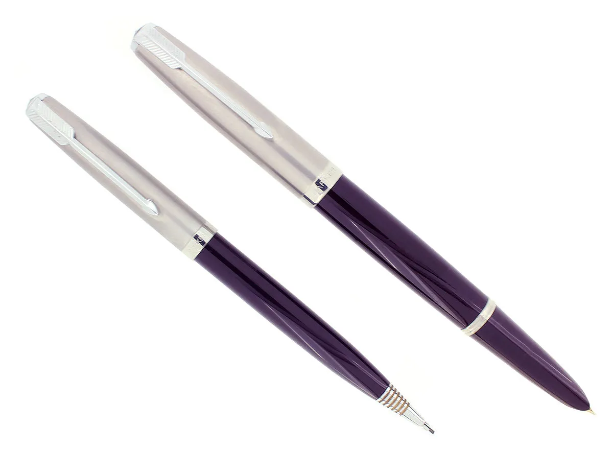 1948 PARKER 51 PLUM AEROMETRIC FOUNTAIN PEN & PENCIL SET RESTORED