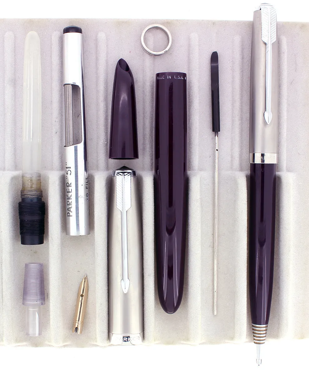 1948 PARKER 51 PLUM AEROMETRIC FOUNTAIN PEN & PENCIL SET RESTORED