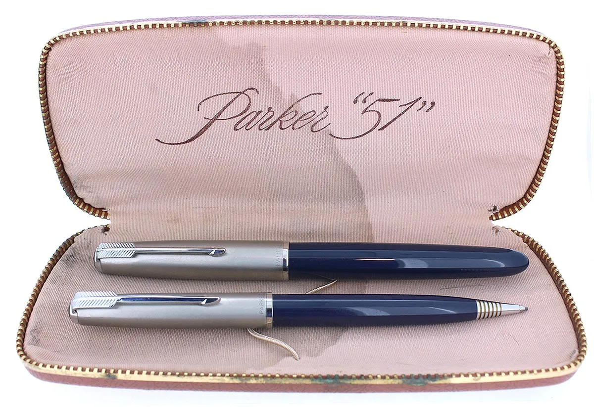 1950 PARKER 51 MIDNIGHT BLUE AEROMETRIC FOUNTAIN PEN & PENCIL SET RESTORED