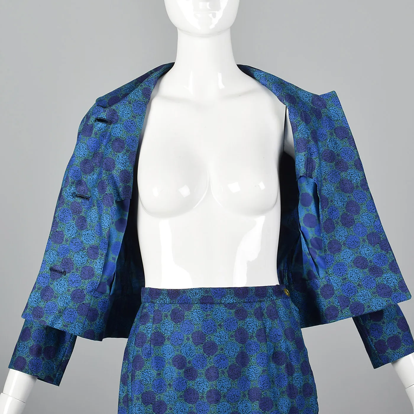 1950s Skirt Suit in a Beautiful Blue Print