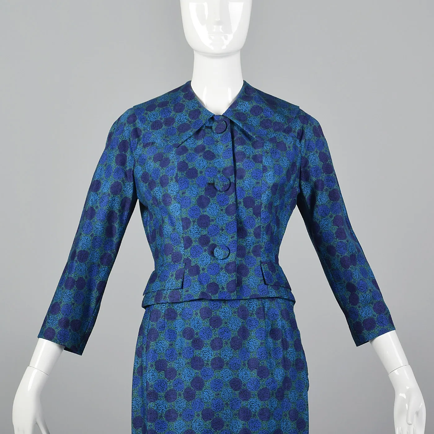 1950s Skirt Suit in a Beautiful Blue Print