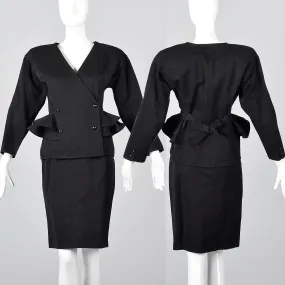 1980s Ungaro Solo Donna Black Peplum Suit