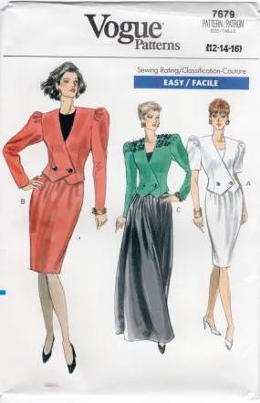 1980's Vogue Double Breasted Jacket and Sheath or Maxi Skirt Pattern - Bust 34-36-38" - No. 7679