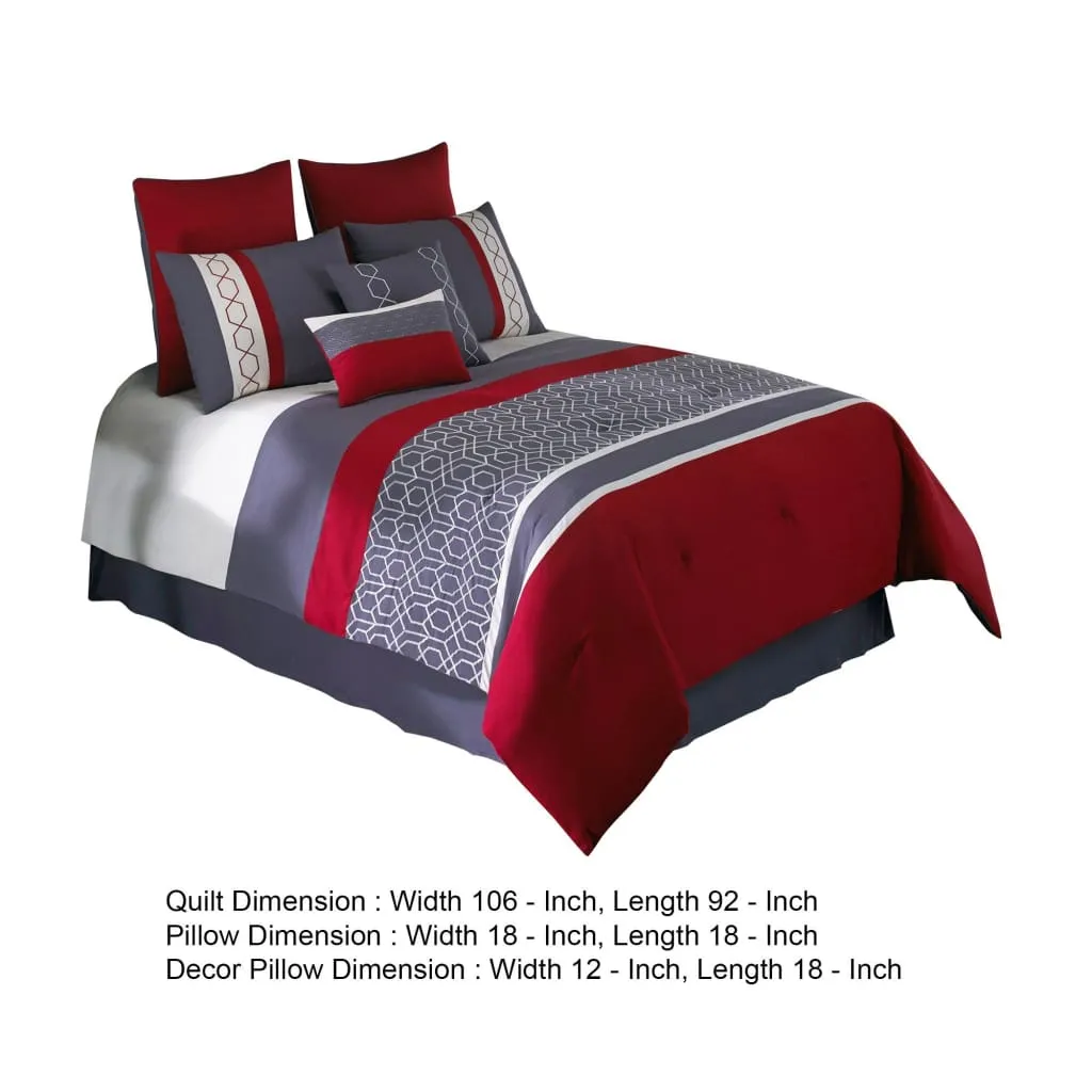 8 Piece King Comforter Set with Printed Trellis Pattern, Red By Casagear Home