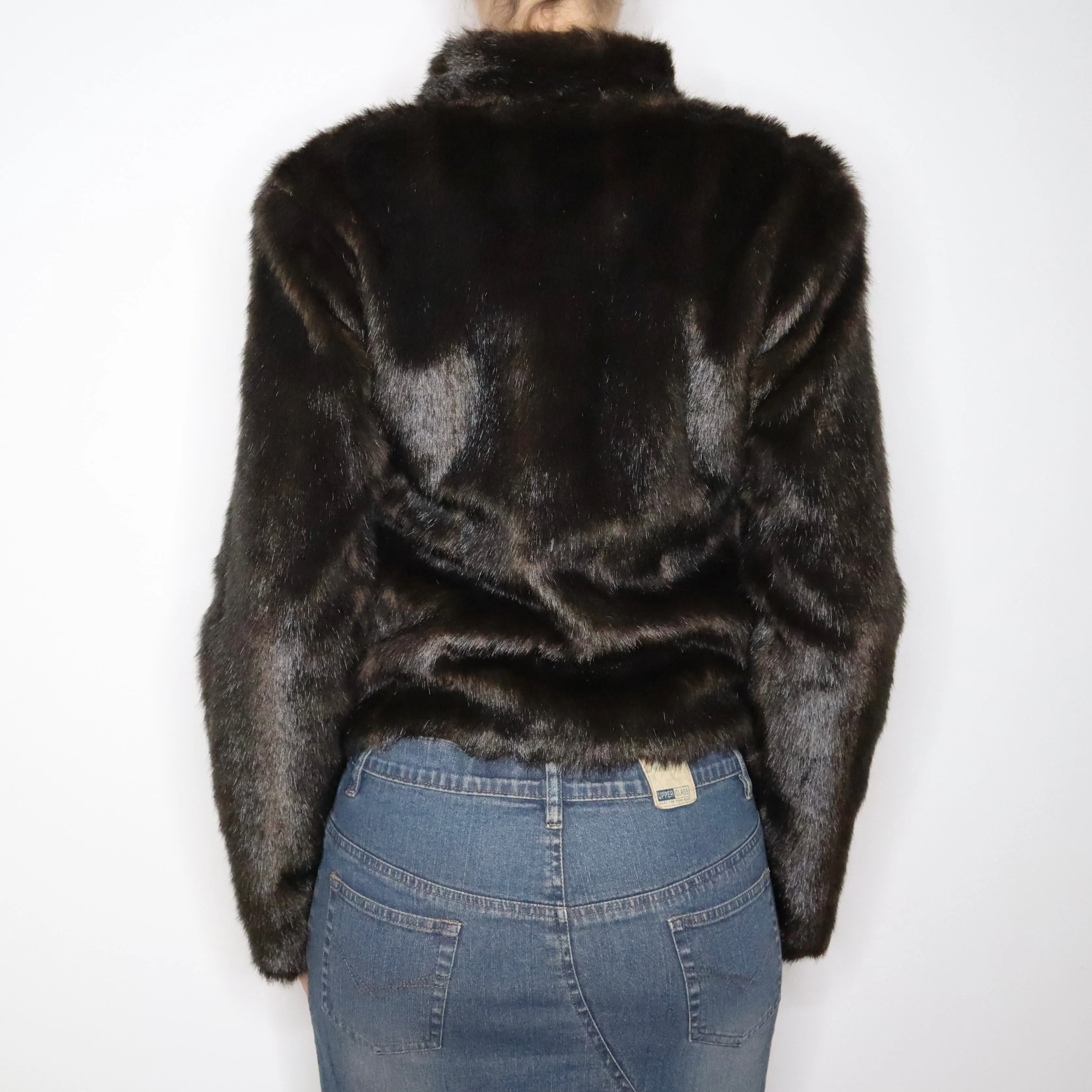 90s Brown Faux Fur Coat (XS)