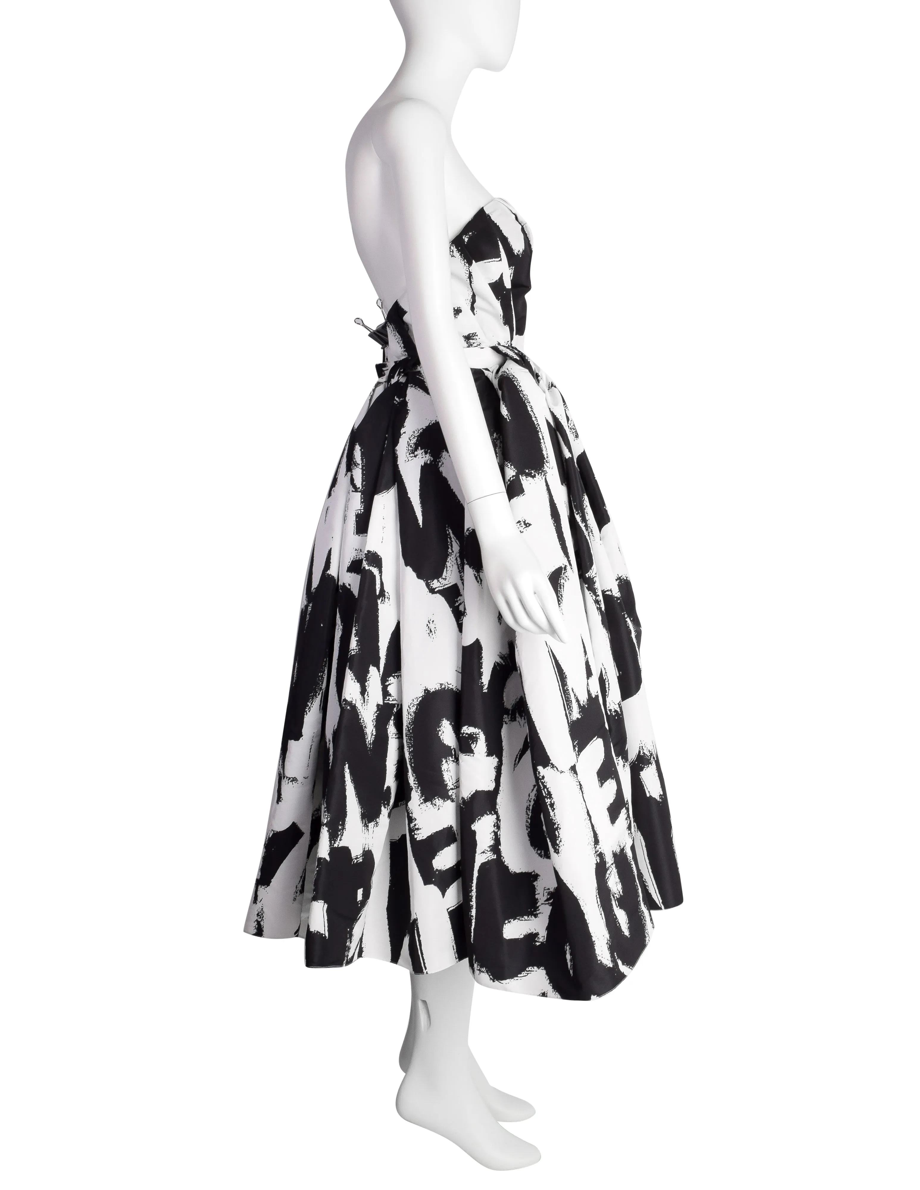 Alexander McQueen by Sarah Burton PF 2022 Black White Graffiti Print Corset Full Skirt Dress