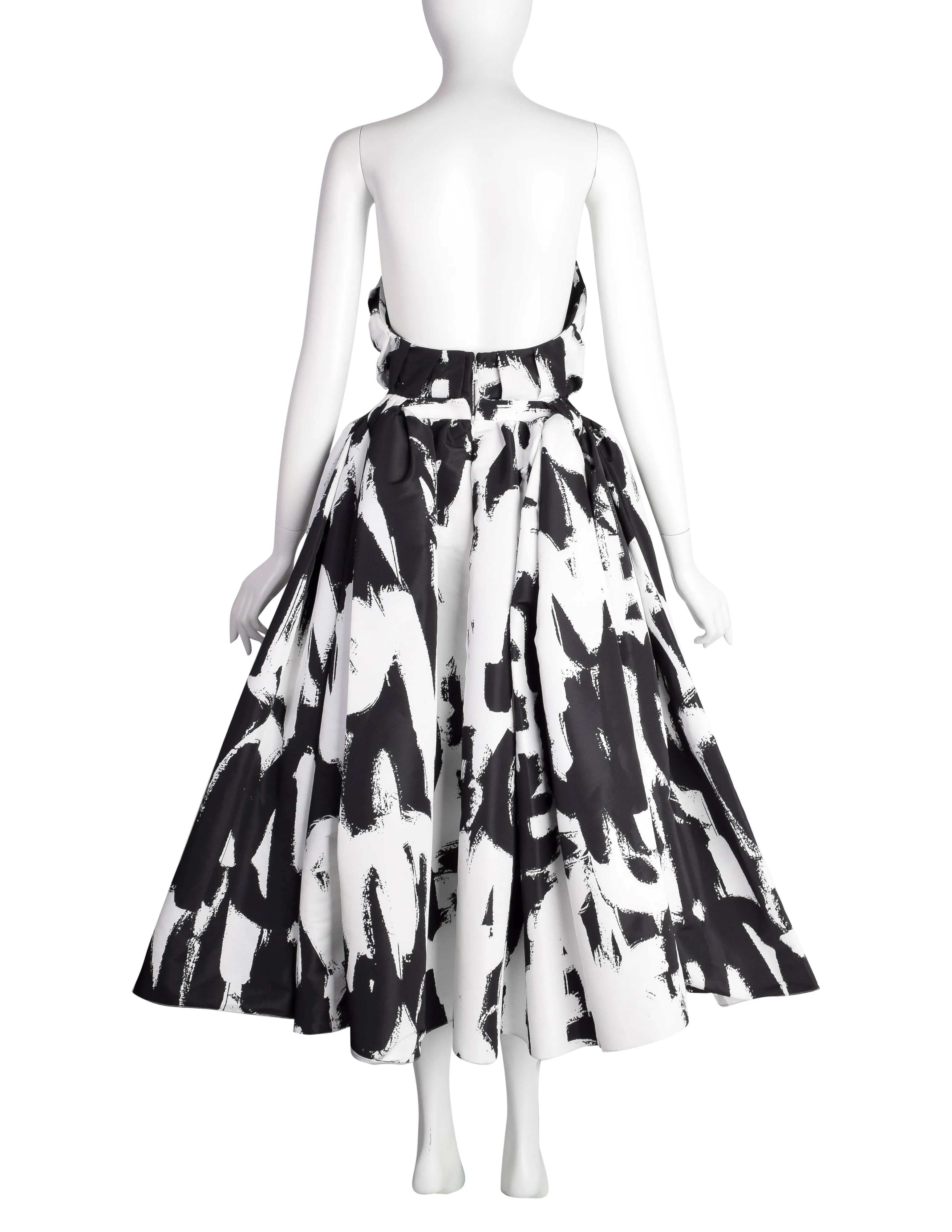 Alexander McQueen by Sarah Burton PF 2022 Black White Graffiti Print Corset Full Skirt Dress