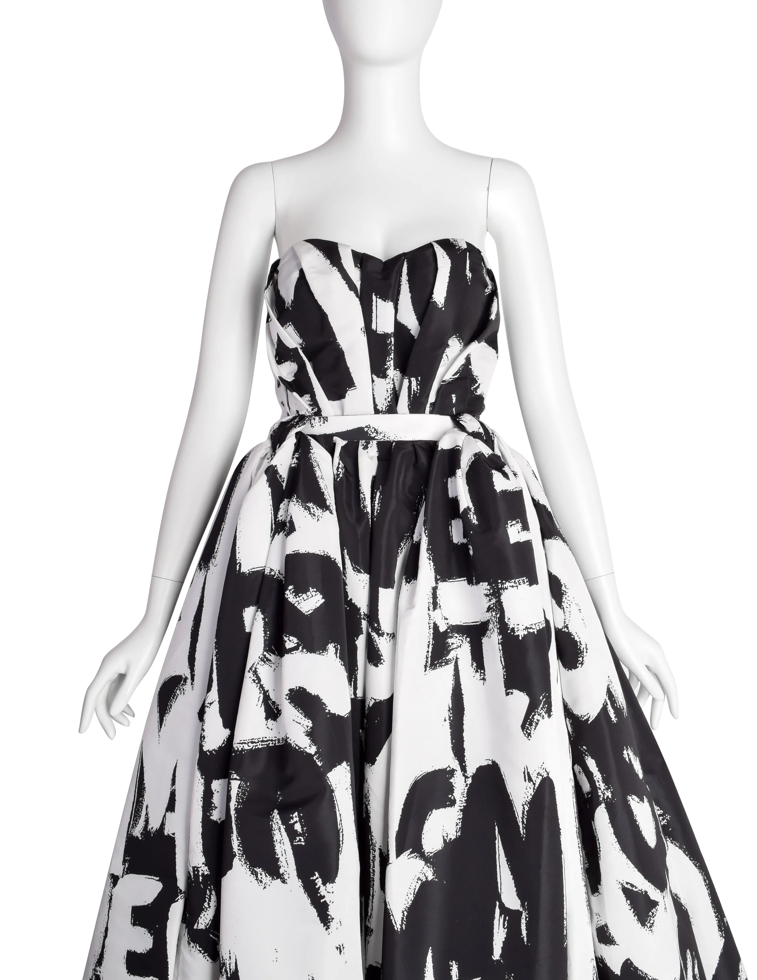 Alexander McQueen by Sarah Burton PF 2022 Black White Graffiti Print Corset Full Skirt Dress