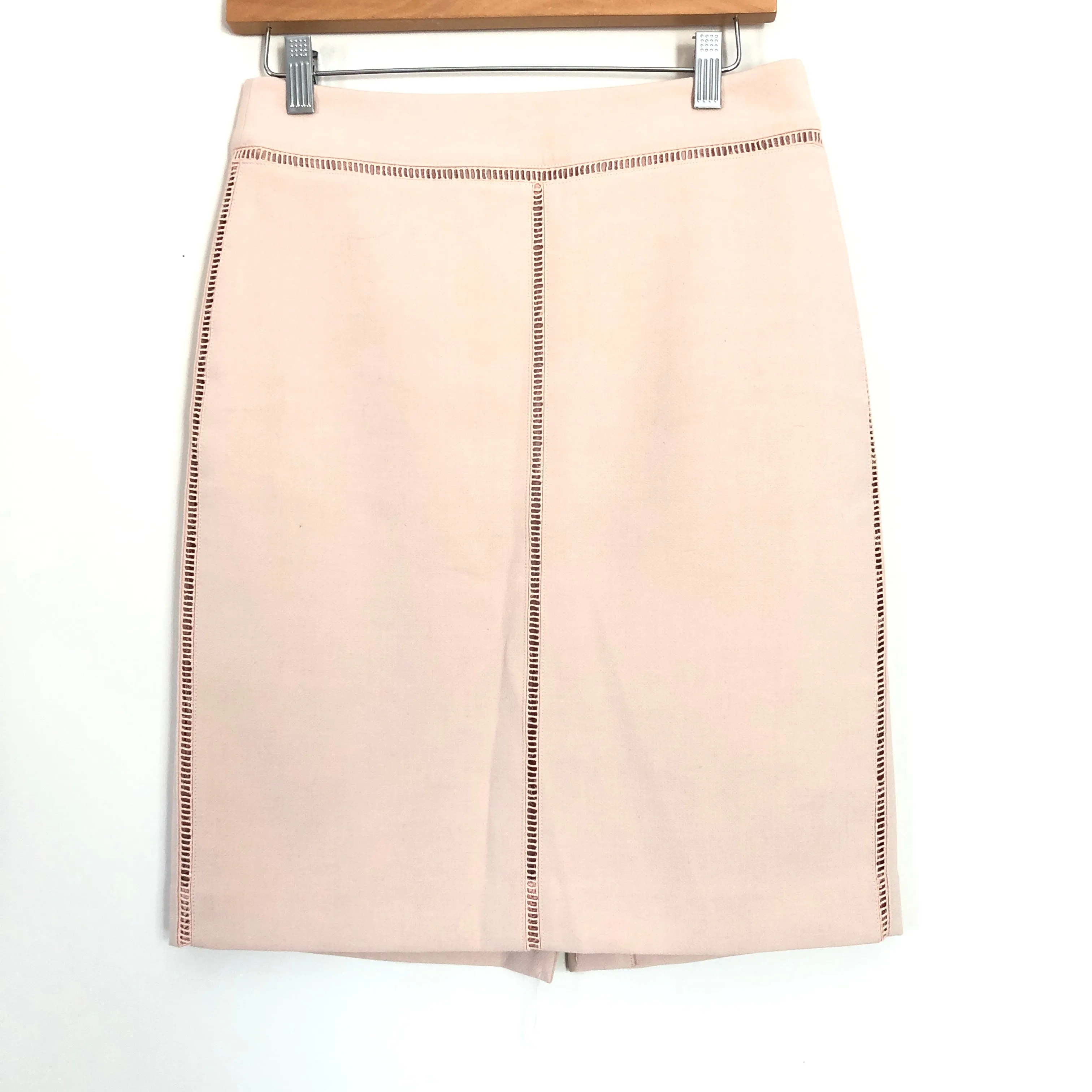 Ann Taylor Petite Pink Pencil Skirt with Lattice Trim- Size 6P