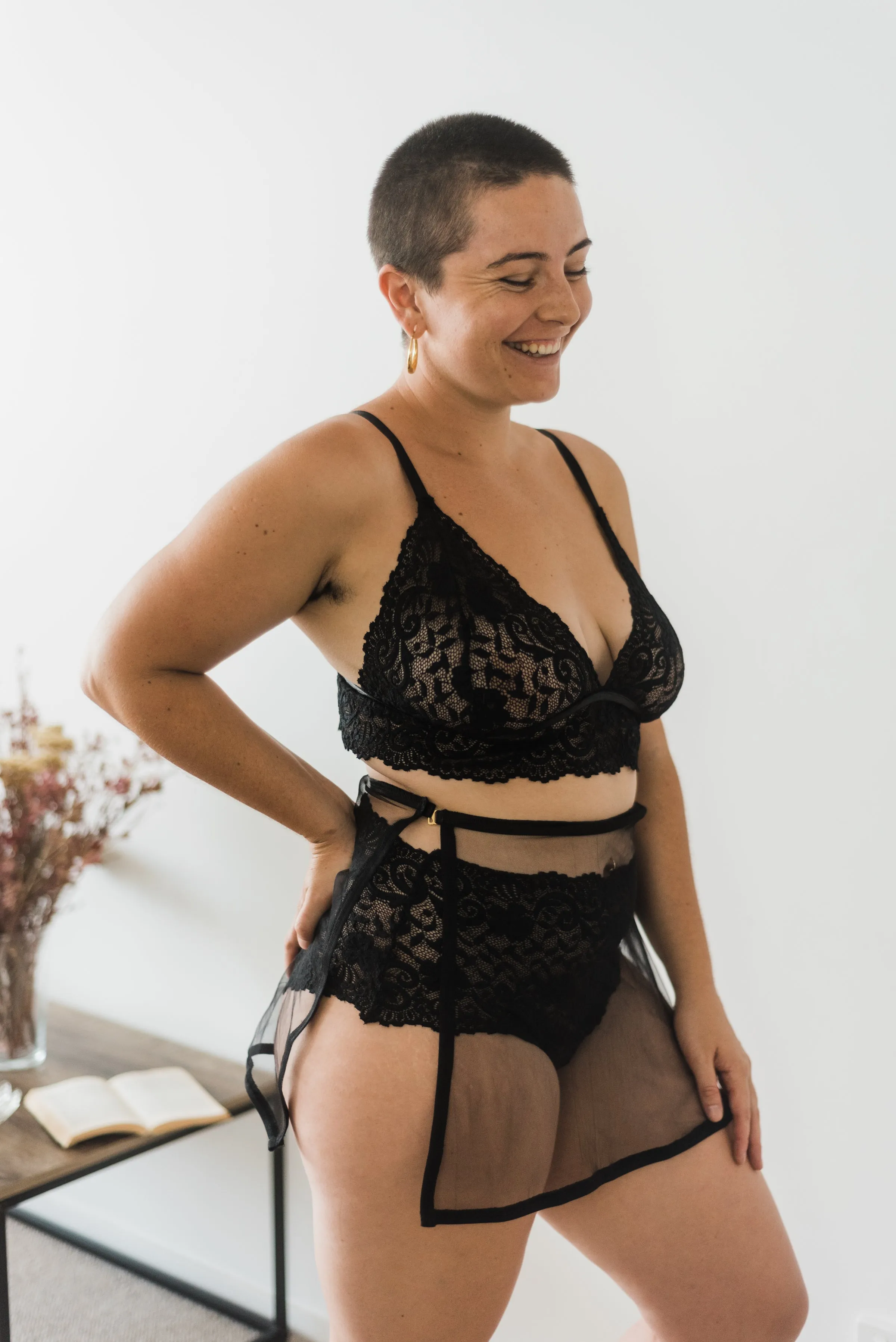 Ava Lingerie Set with Black Sheer Skirt