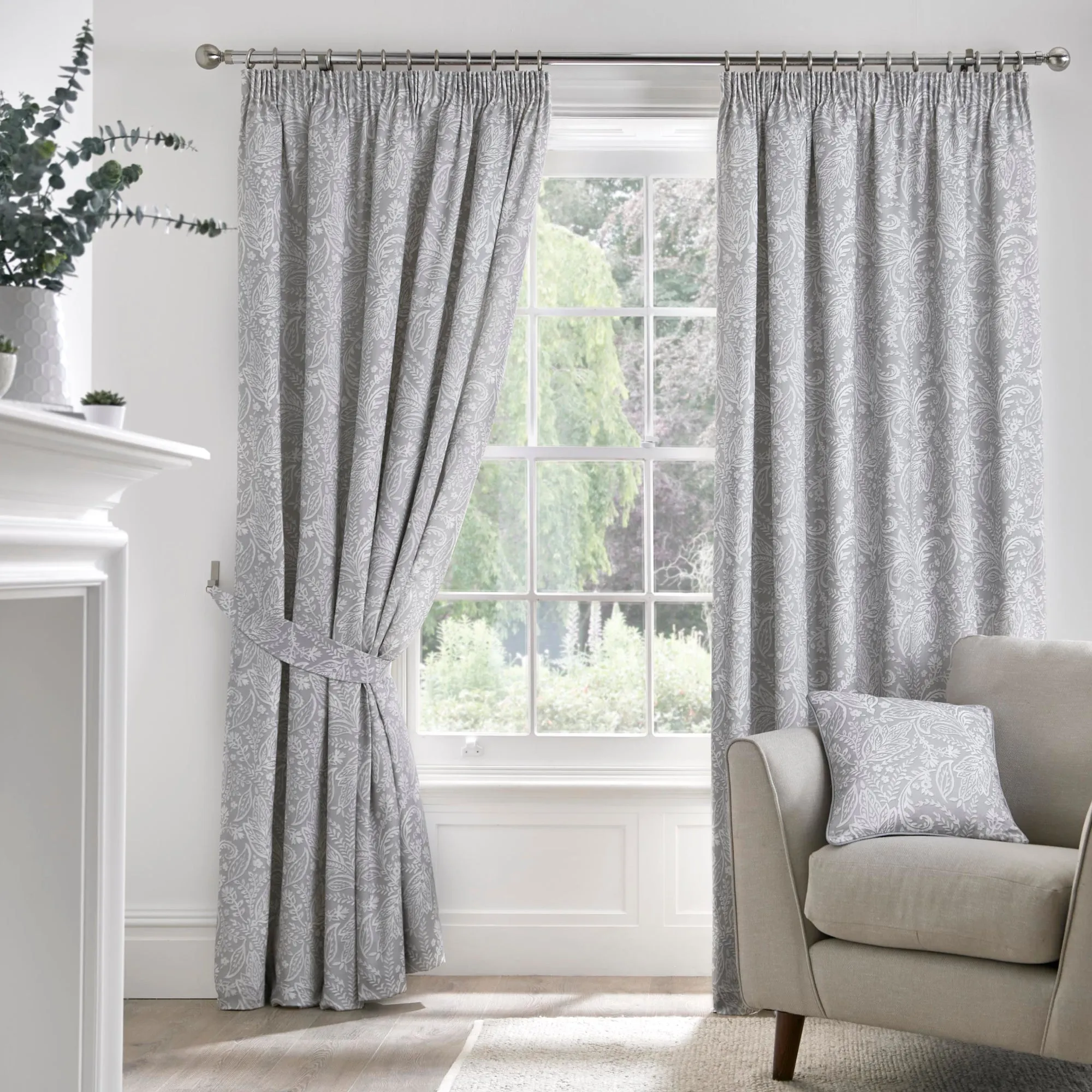 Aveline Pair of Pencil Pleat Curtains With Tie-Backs by Dreams & Drapes in Grey