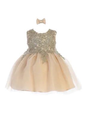 Baby Girls Champagne Lace Applique Tulle Pageant Dress 6-24M