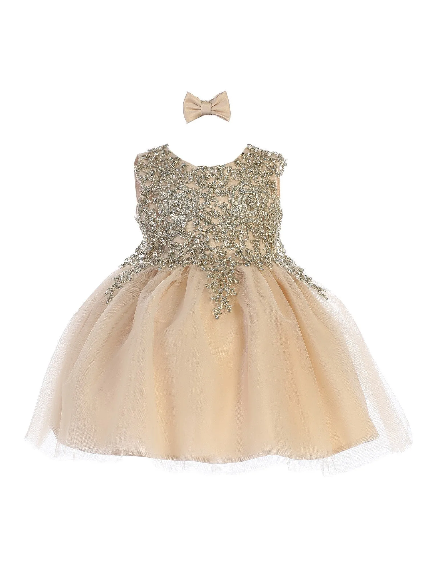 Baby Girls Champagne Lace Applique Tulle Pageant Dress 6-24M