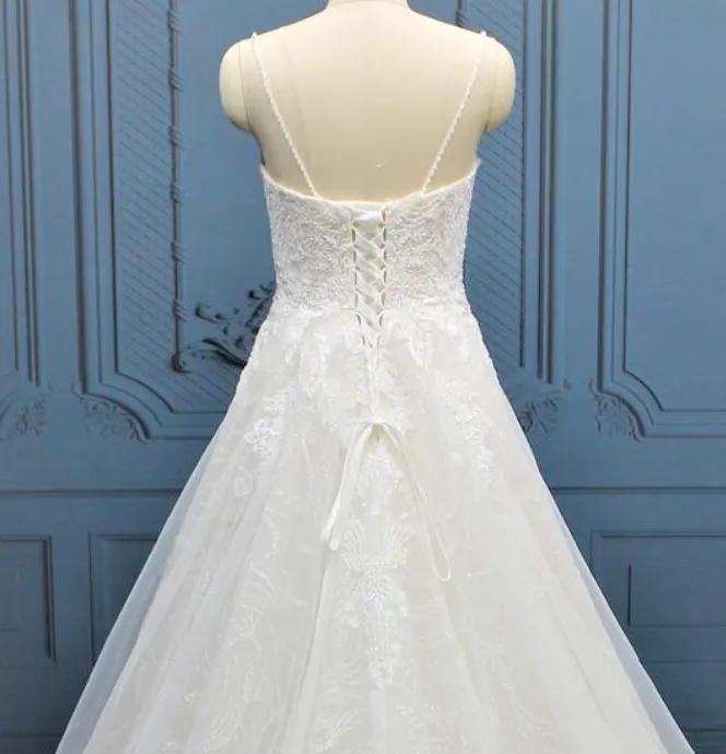 Beaded Lace A Line Wedding Bridal Gown