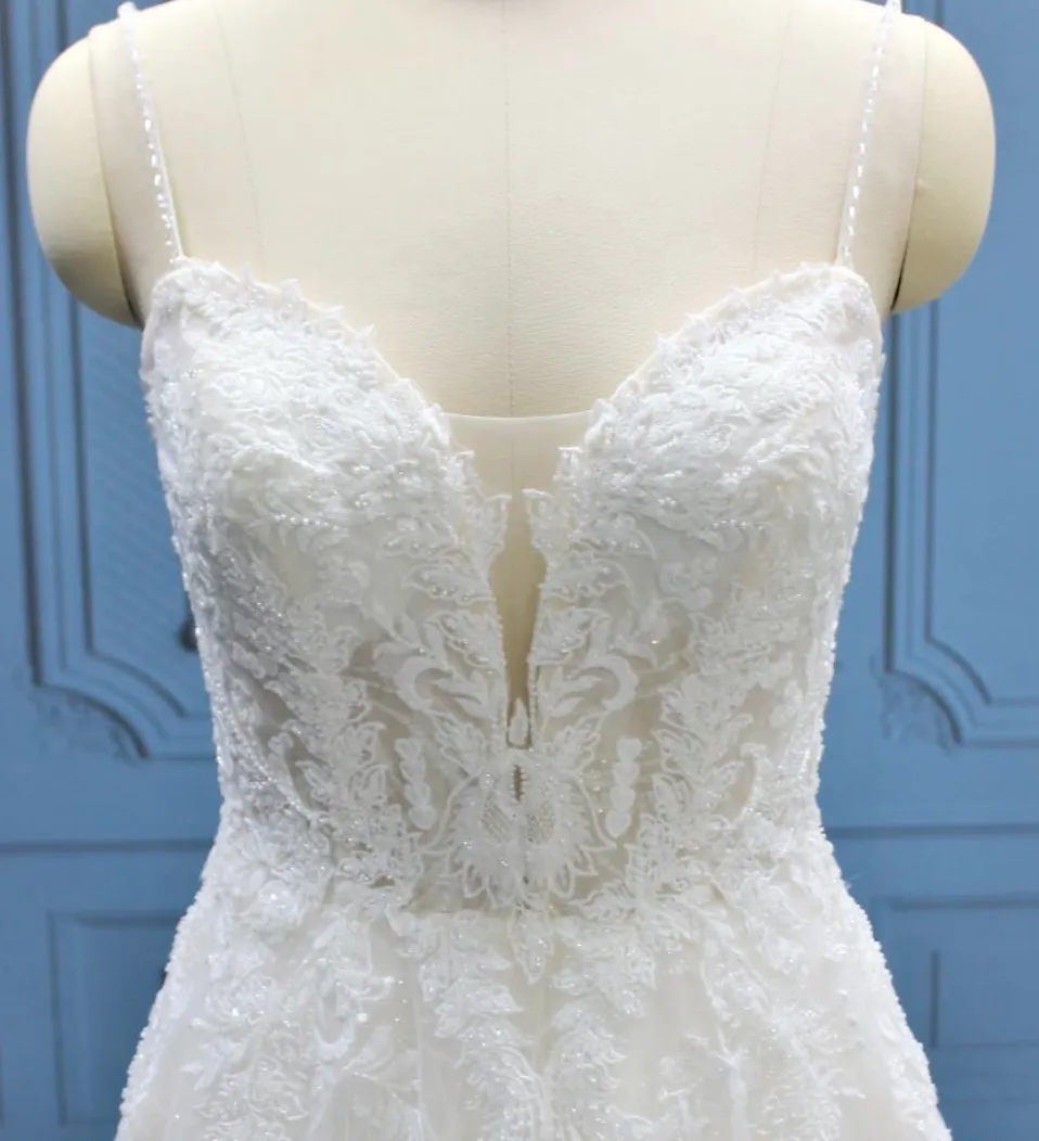 Beaded Lace A Line Wedding Bridal Gown