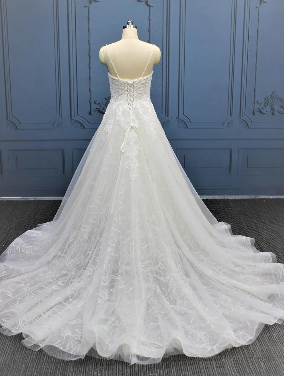 Beaded Lace A Line Wedding Bridal Gown