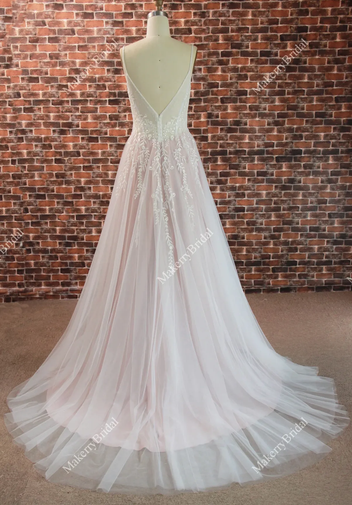 Beautiful Ethereal A-Line Wedding Dress with Spaghetti Straps