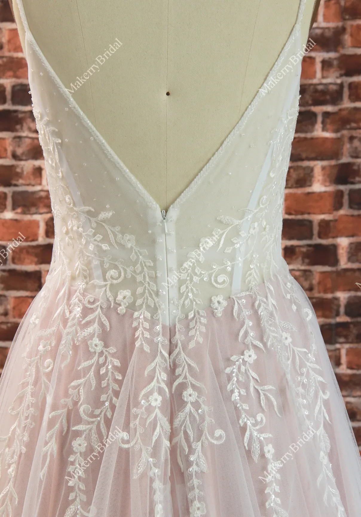 Beautiful Ethereal A-Line Wedding Dress with Spaghetti Straps