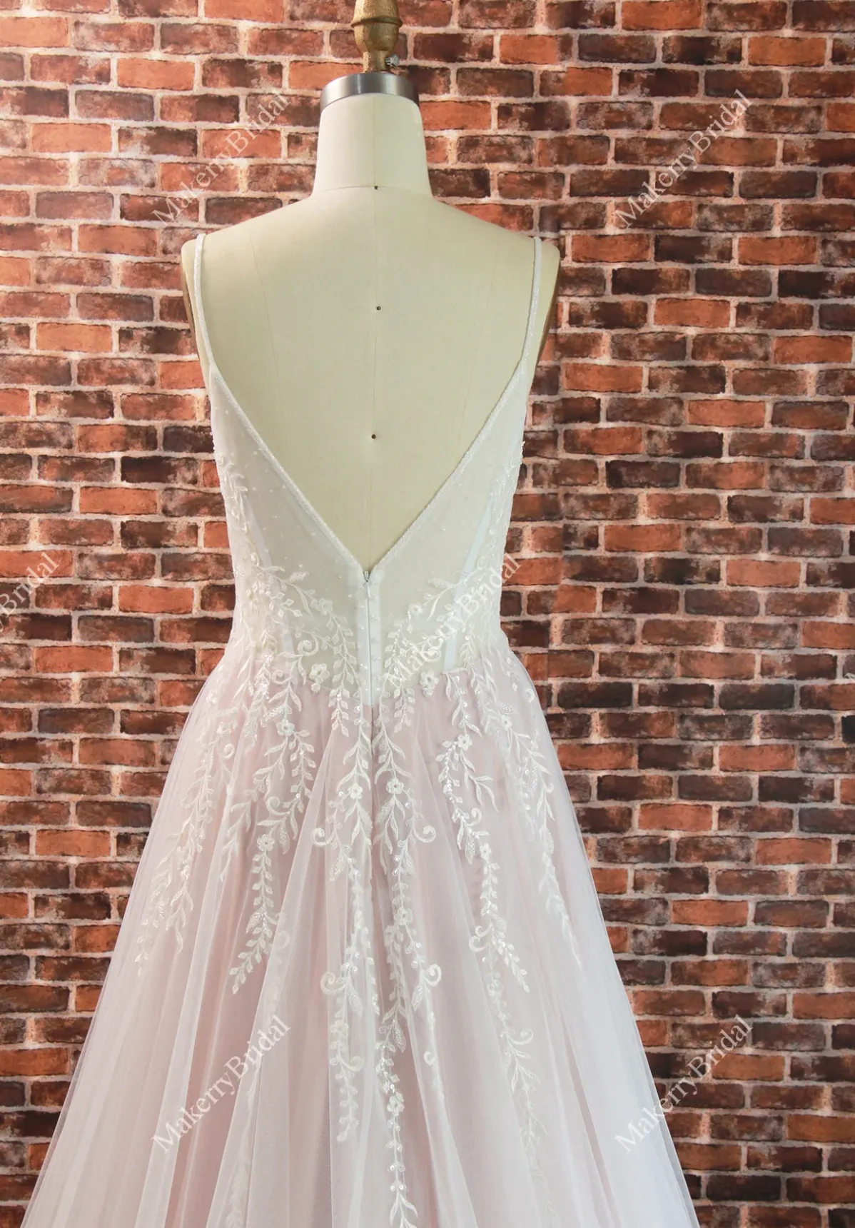 Beautiful Ethereal A-Line Wedding Dress with Spaghetti Straps