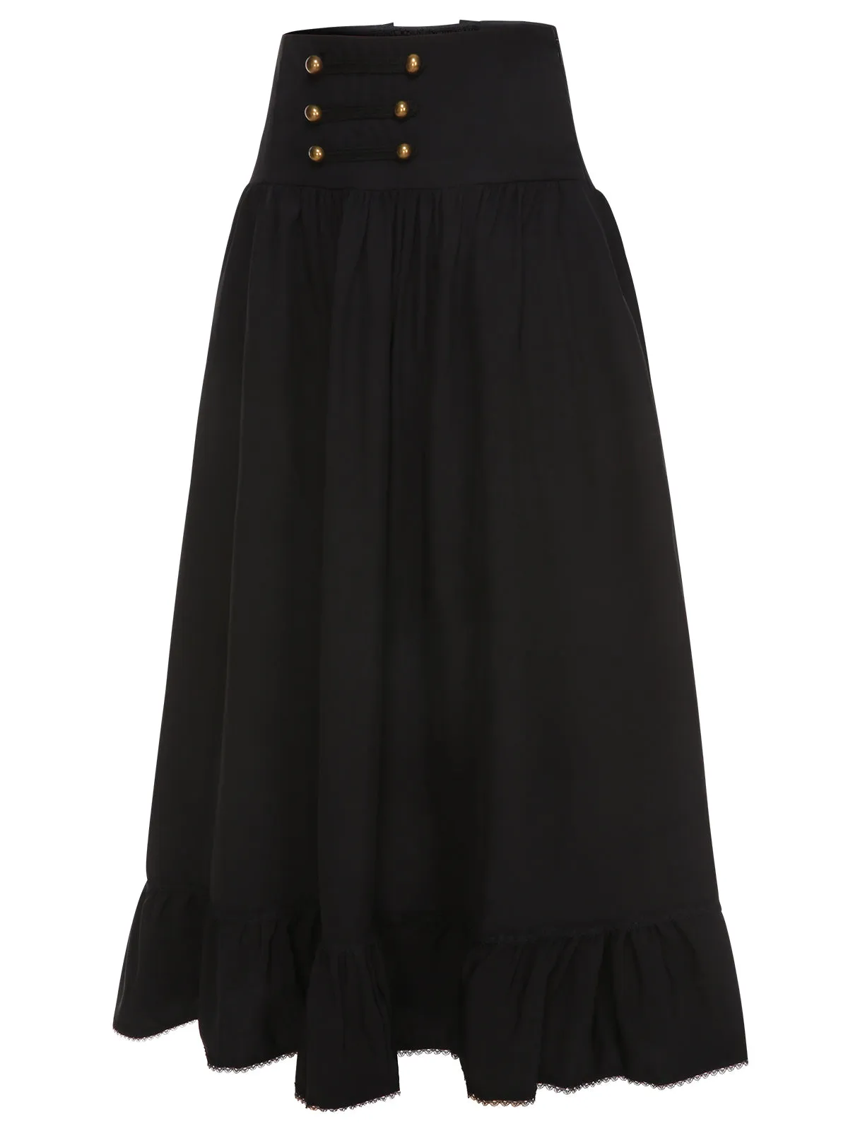 Black 1940s Solid Button Skirt