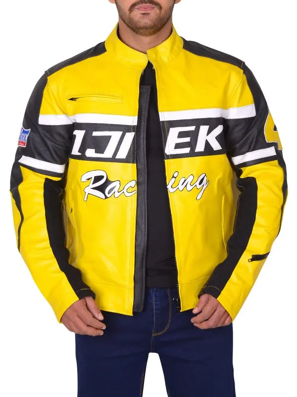 Black & Yellow Biker Leather Jacket