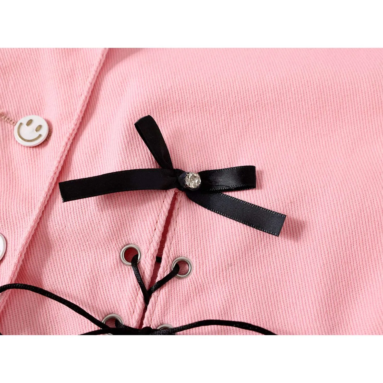 Black Bow Ribbon Trendy Pink Fashion Small Short Jacket