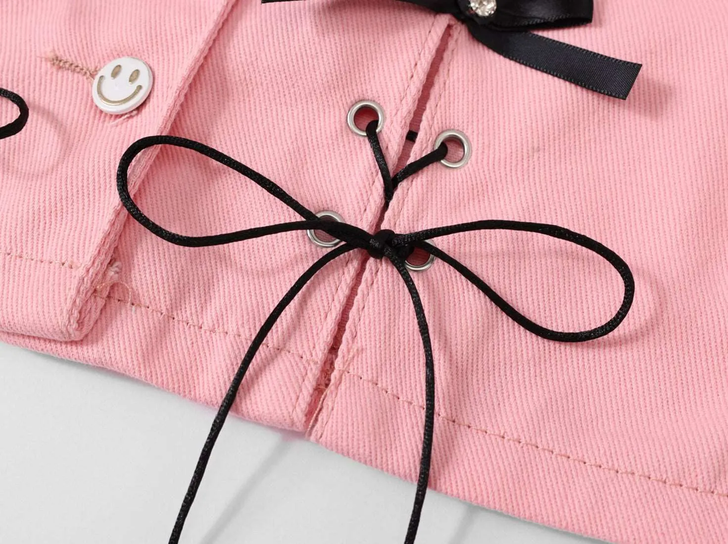 Black Bow Ribbon Trendy Pink Fashion Small Short Jacket