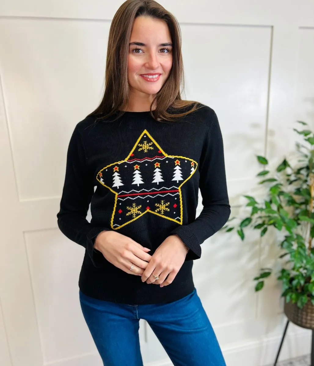 Black Fair Isle Christmas Star Jumper