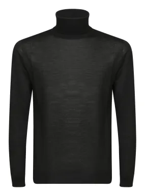 Black Merino and Silk Turtleneck Sweater