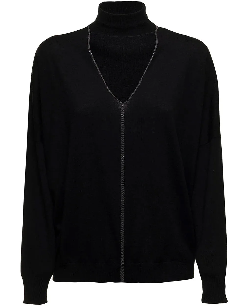 Black Monili Open V Turtleneck Sweater