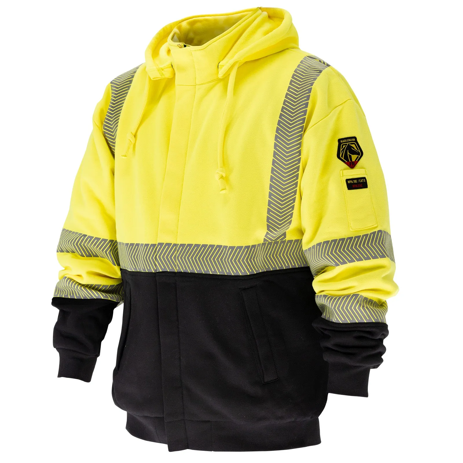 Black Stallion 12 oz. Hi-Vis AR/FR Cotton Full-Zip Hooded Sweatshirt - JF2045-HY