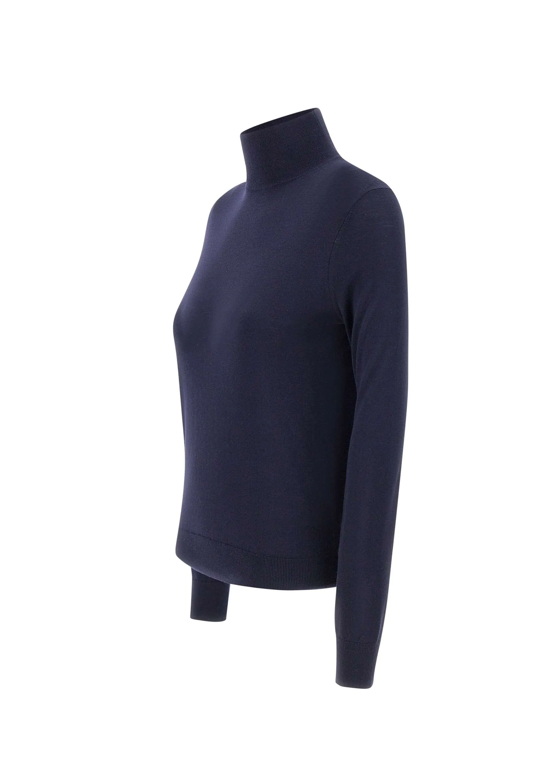 Blue Merino Wool Turtleneck Sweater