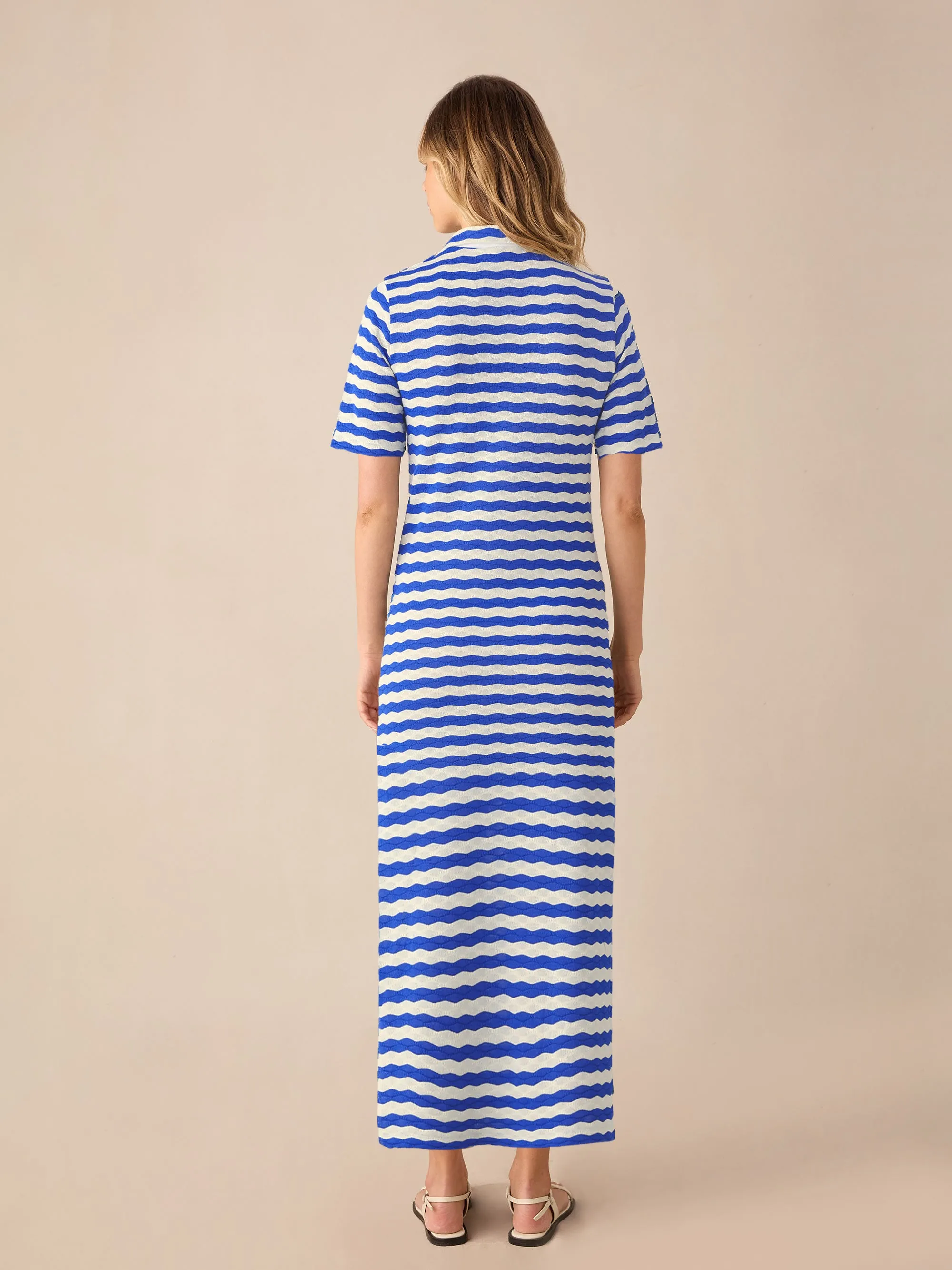 Blue Stripe Knit Collared Dress