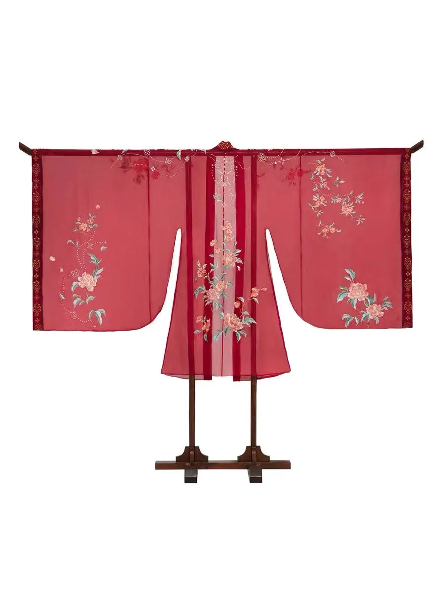 BlueDail Pure Hand Embroidery Yang Guifei「Bringing endless glory and wealth」Prosperous Peony Embroidered Tang Style Daily Wear Hanfu Clothing