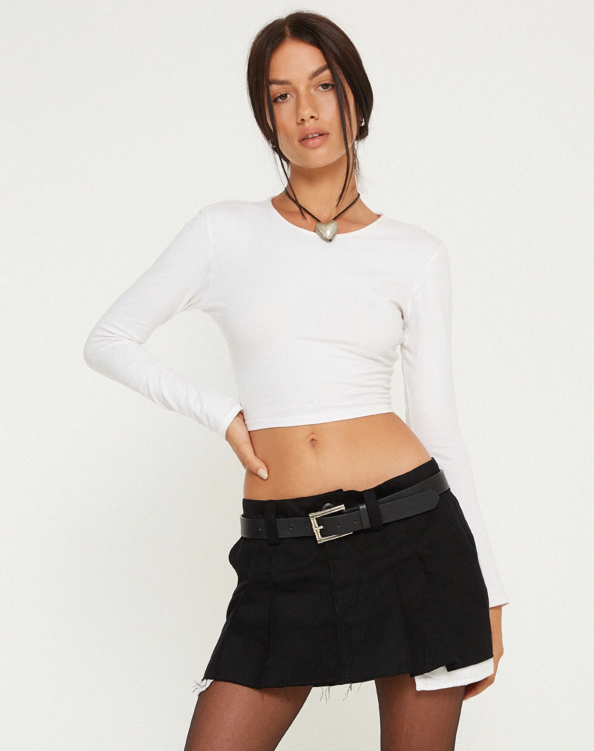 Blythe Low Waisted Mini Skirt in Twill Suede Black