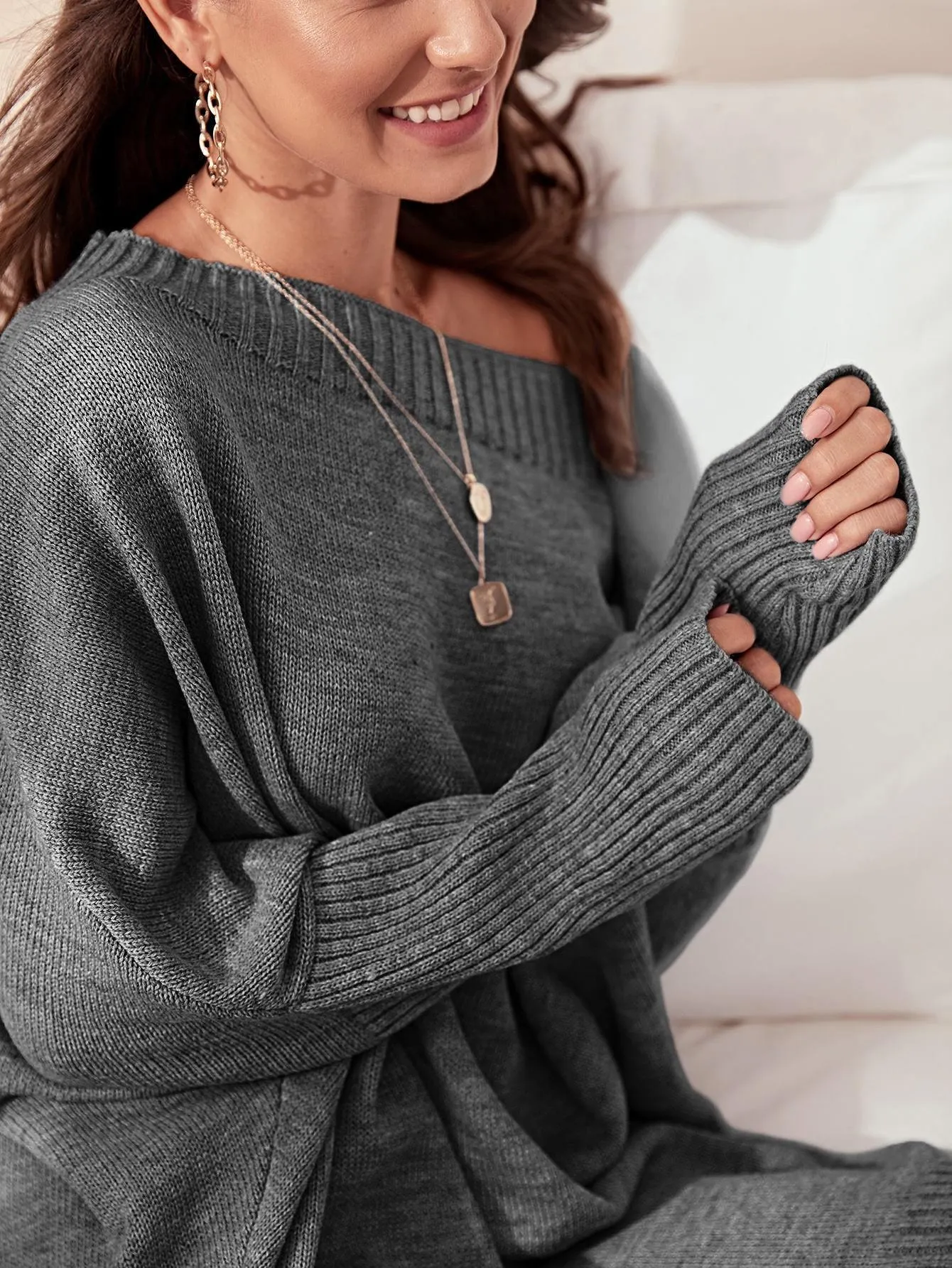 Boat Neck Batwing Sleeve Oversize Jumper Dress