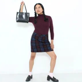 Burgundy Plaid Mini Skirt