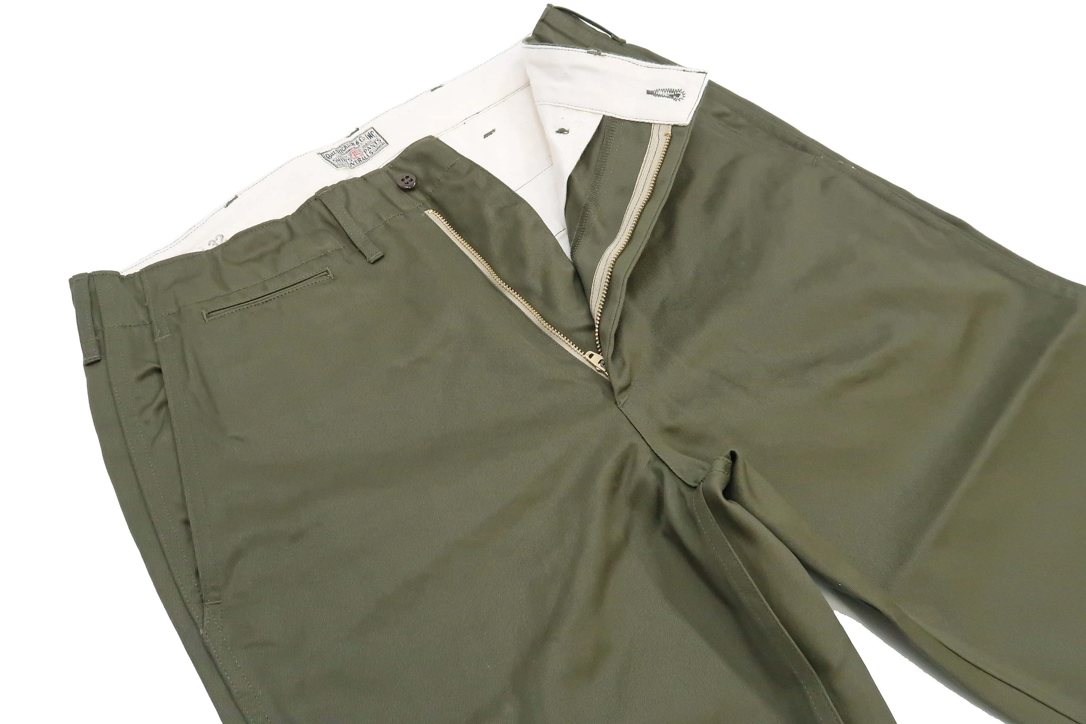 Buzz Rickson Trousers Men's Zip Fly Slimmer Fit US Army Chino Pants BR40025A 03 Olive