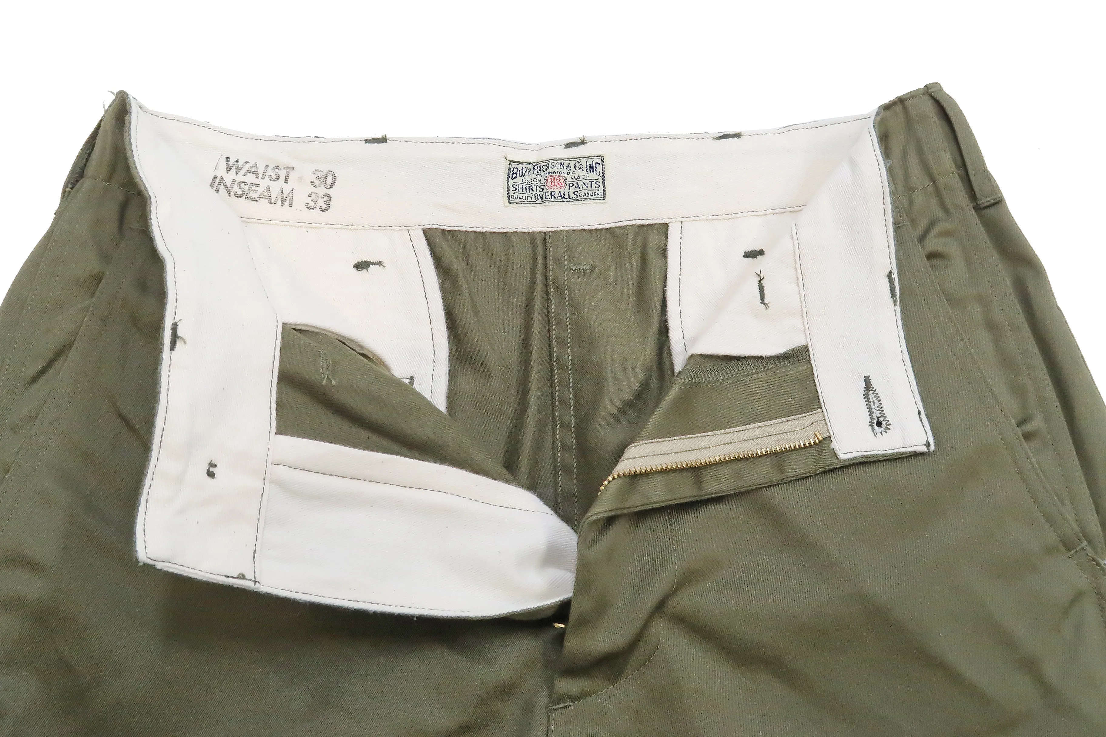 Buzz Rickson Trousers Men's Zip Fly Slimmer Fit US Army Chino Pants BR40025A 03 Olive