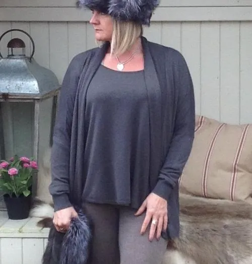 Cardigan with Under Top in Slate