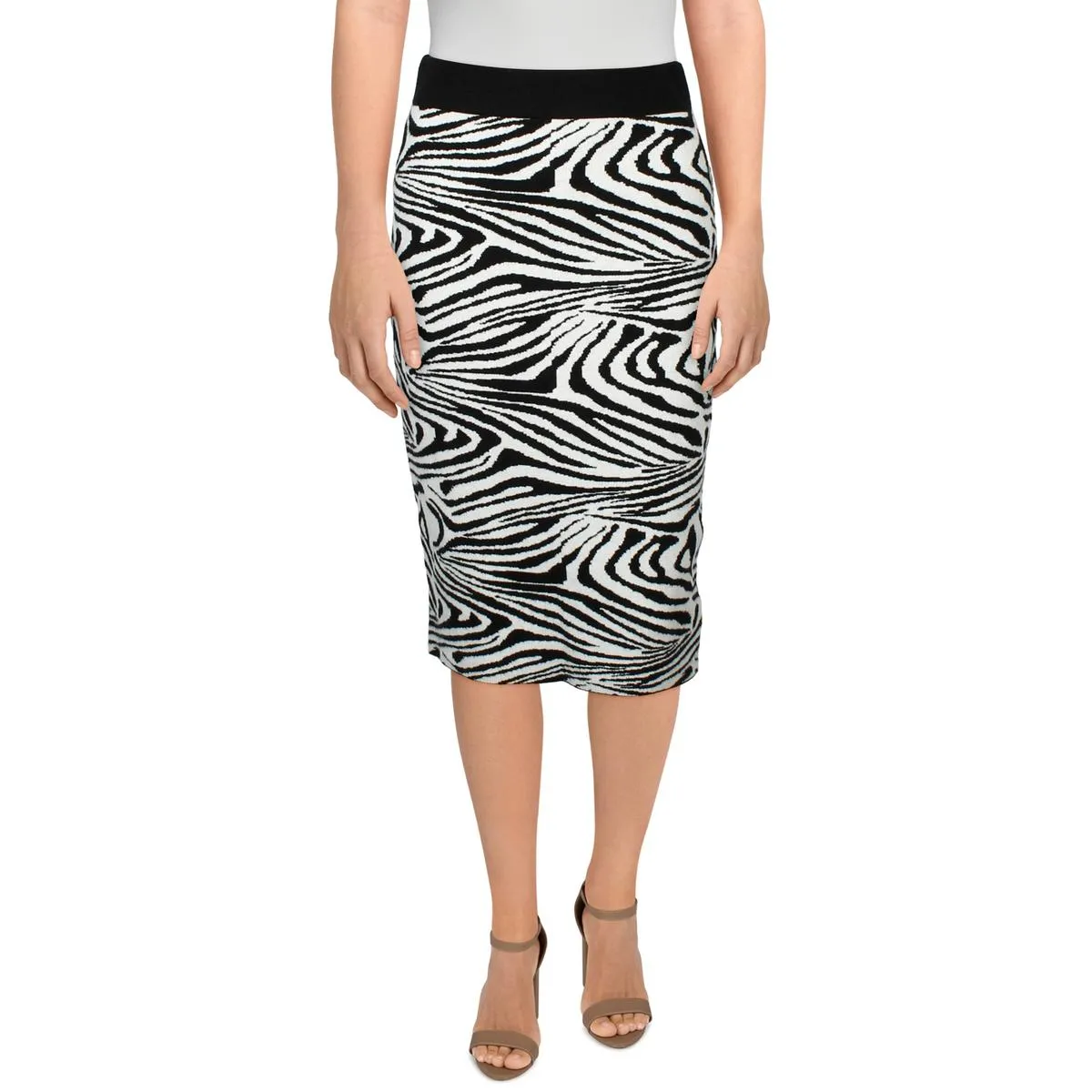 Carmen Marc Valvo Womens Animal Print Midi Pencil Skirt