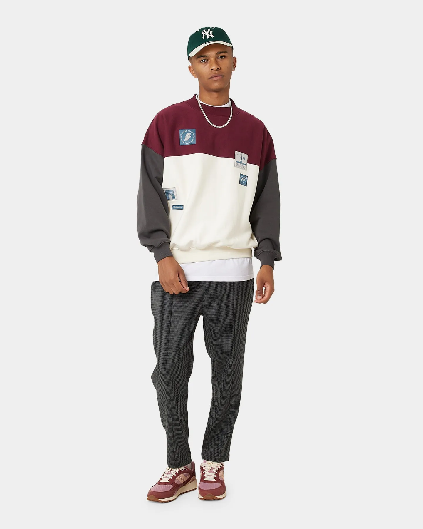 Carre Avant Oversized Panel Crewneck Maroon