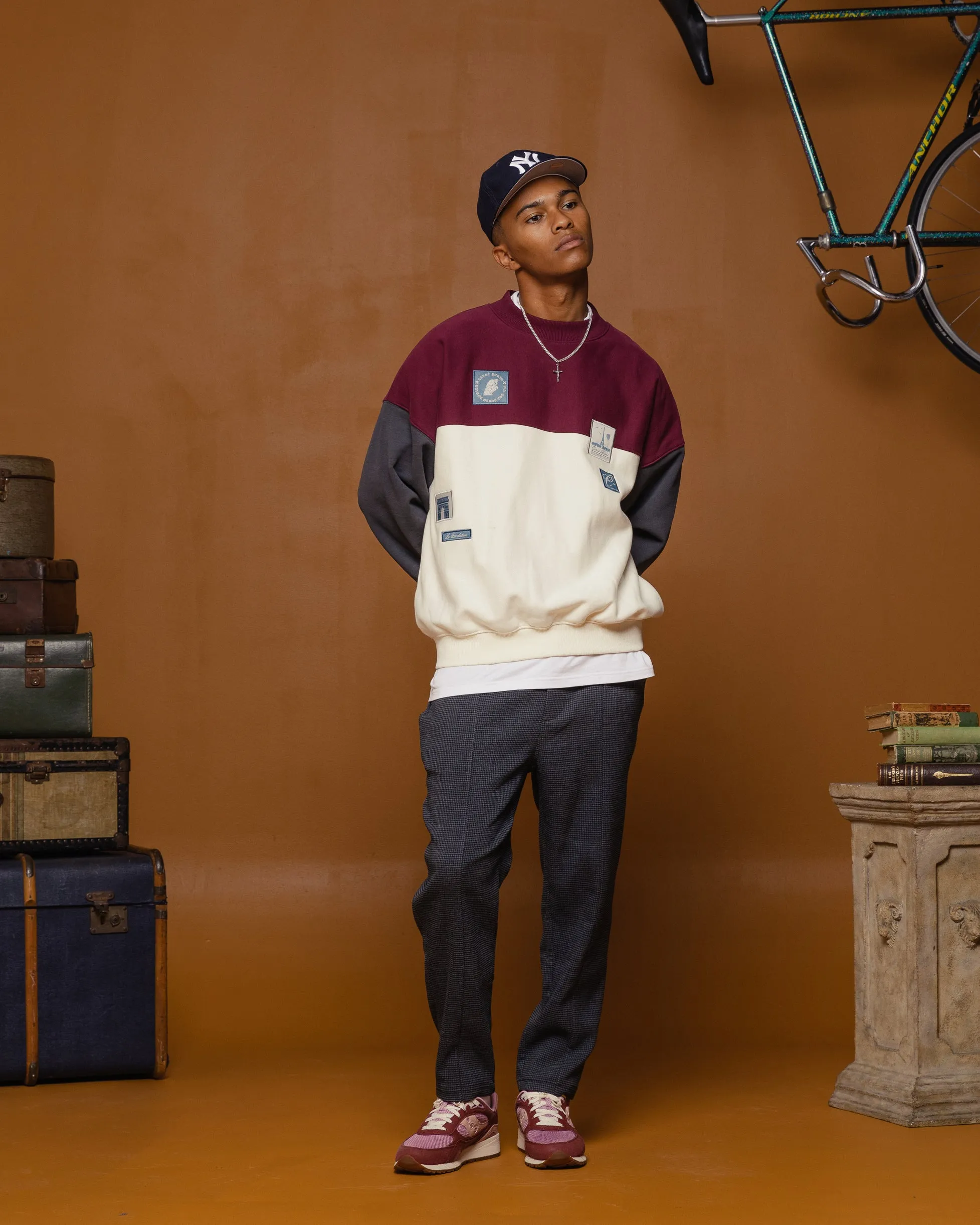 Carre Avant Oversized Panel Crewneck Maroon