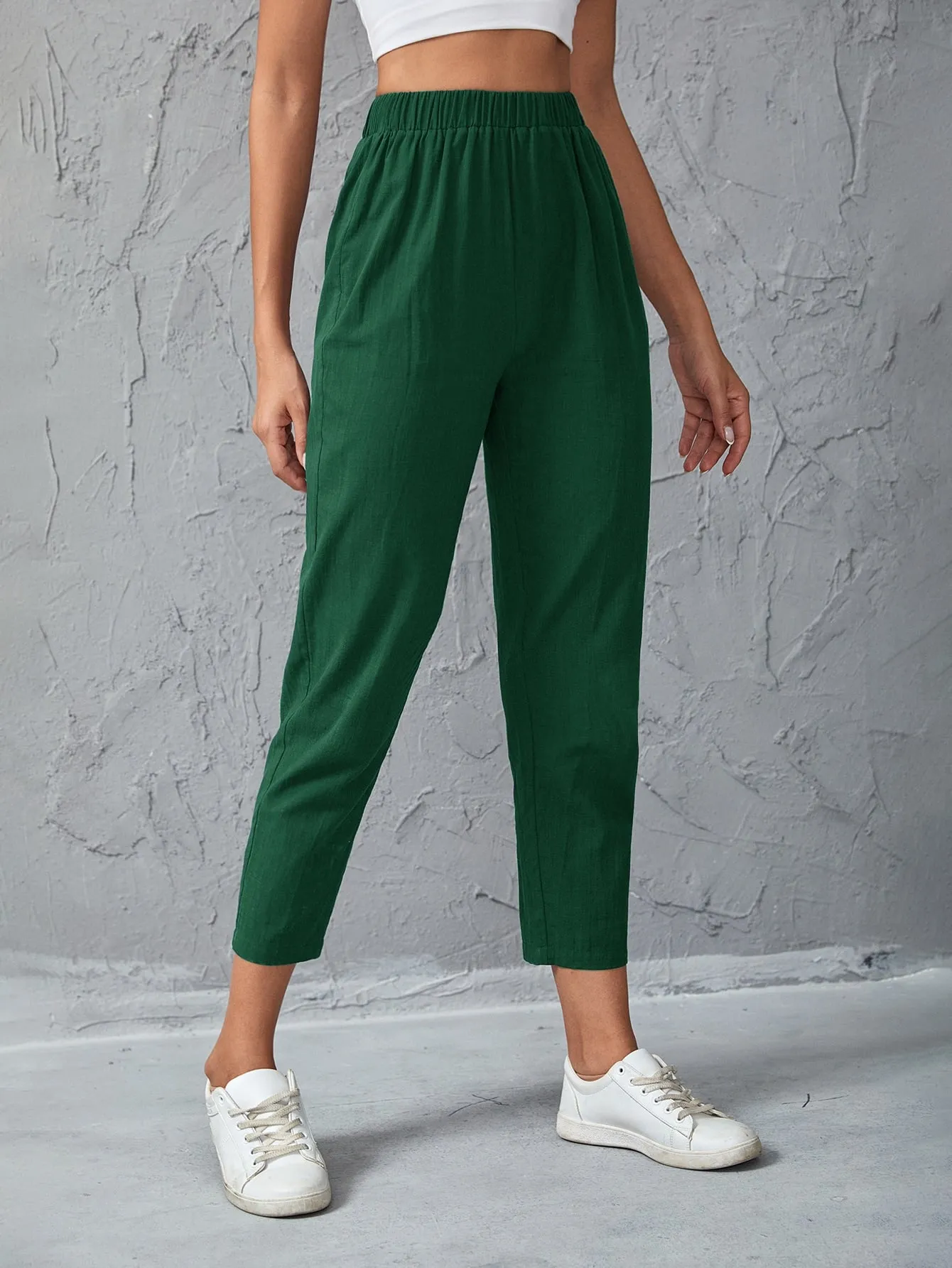 Casual Plain Semi-Sheer Natural Cropped Women Pants