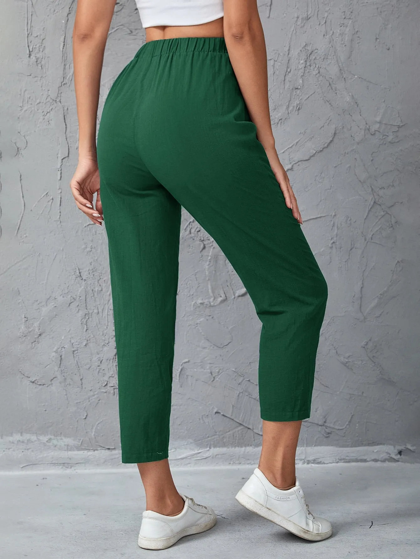 Casual Plain Semi-Sheer Natural Cropped Women Pants