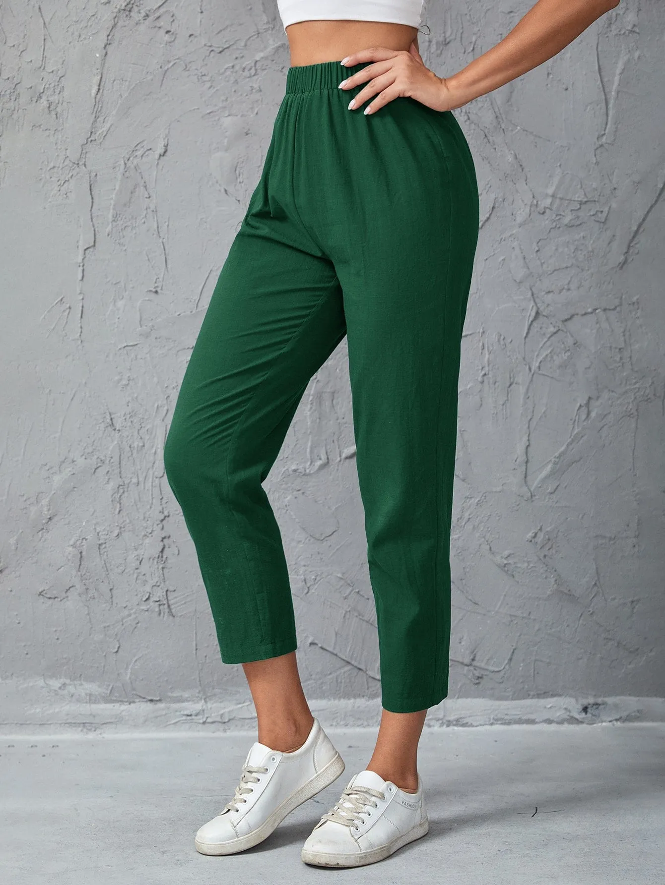 Casual Plain Semi-Sheer Natural Cropped Women Pants